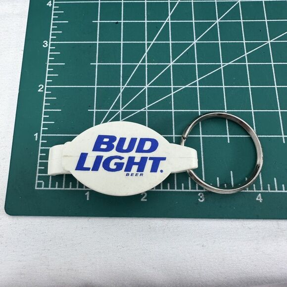 BUD LIGHT Blue White Beer Bottle Opener Key Fob Ring Vintage Keychain by EVANS - Picture 5 of 5
